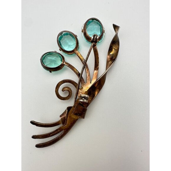 Jay Kel rose gold vermeil sterling silver aqua blue glass rhinestones brooch pin - Picture 8 of 11